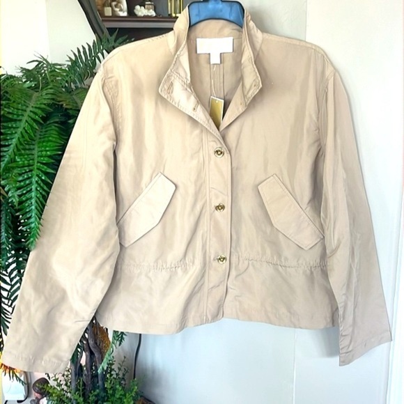 Brand New Michaels Kors Khaki Drawstring Waist Button Up Jacket Neutral Casual - Picture 8 of 16